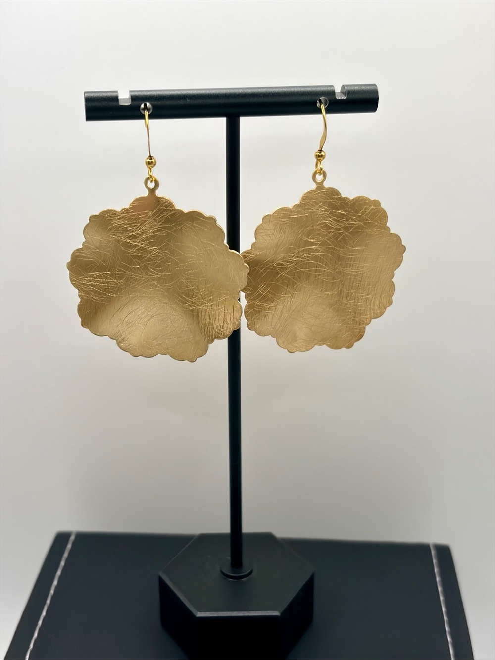 Gold Textured Floral Drop Earrings